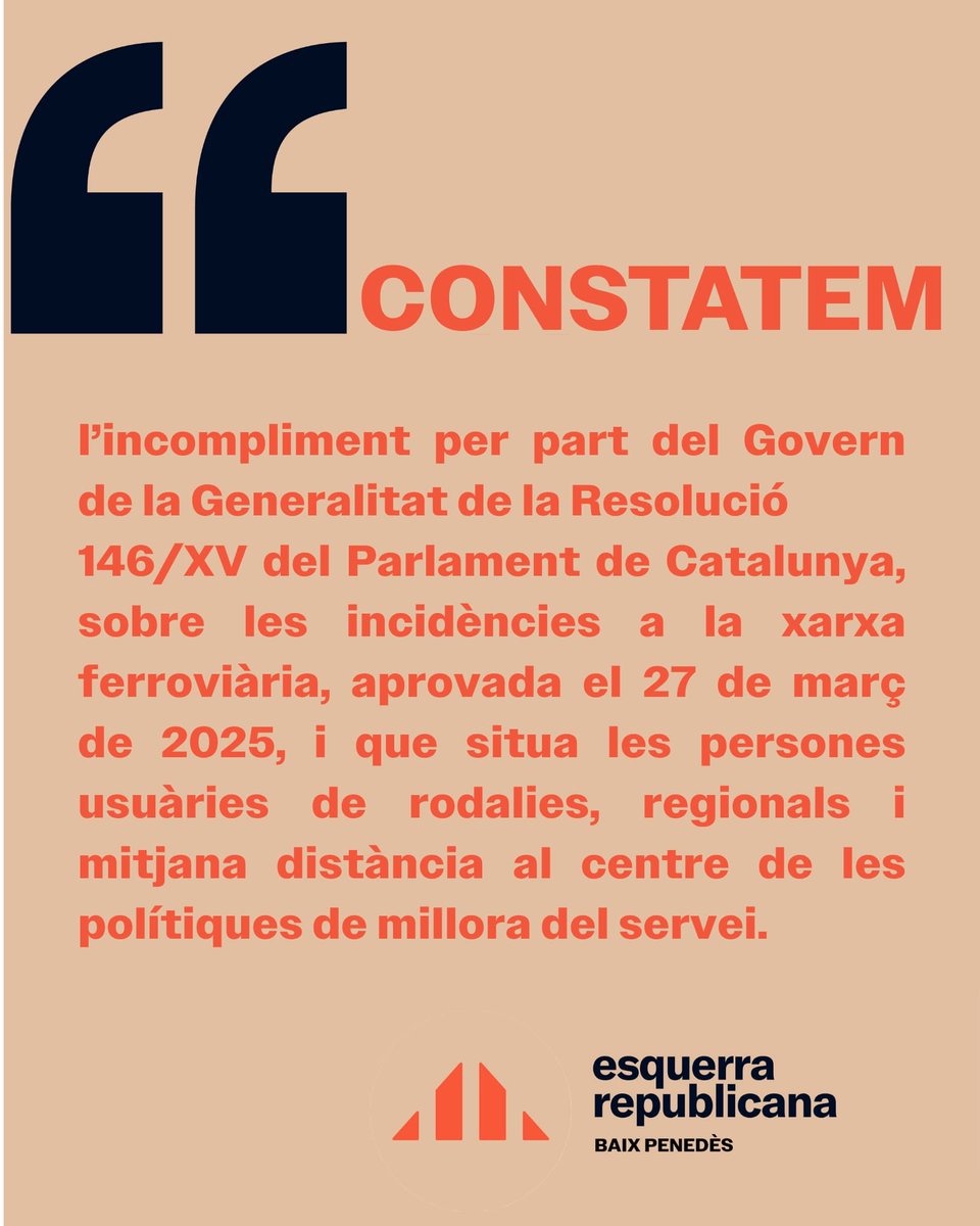 🚆Vols saber què fa Esquerra Republicana de Catalunya per vetllar per un millor servei a la gent de Catalunya  usuària de Renfe, Adif i Rodalies de Catalunya❓

T'ho expliquem!👇