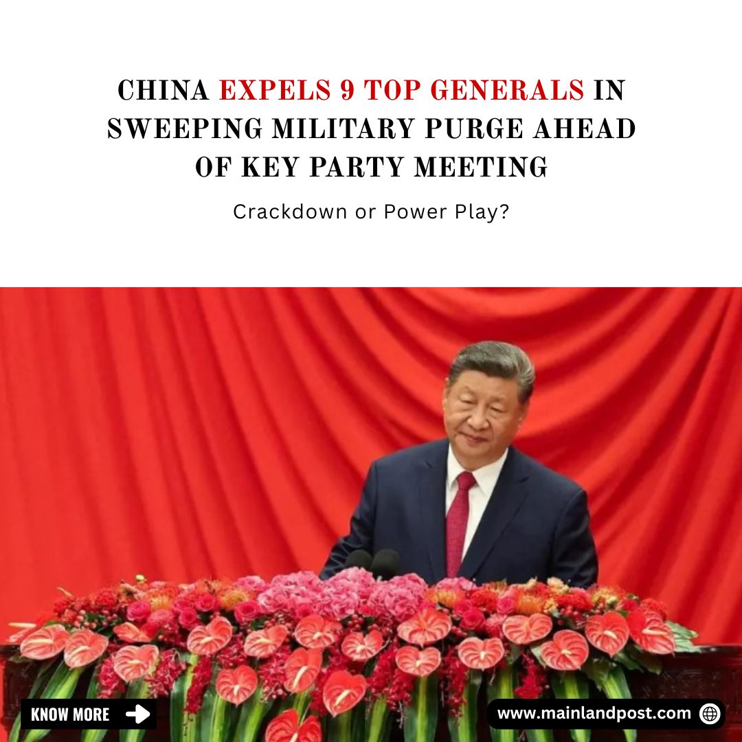 China has expelled nine of its highest-ranking generals in a sweeping purge that reinforces President Xi Jinping’s tightening control over the military on the eve of a key Communist Party summit. The officers accused of large-scale corruption and stripped of both their commands