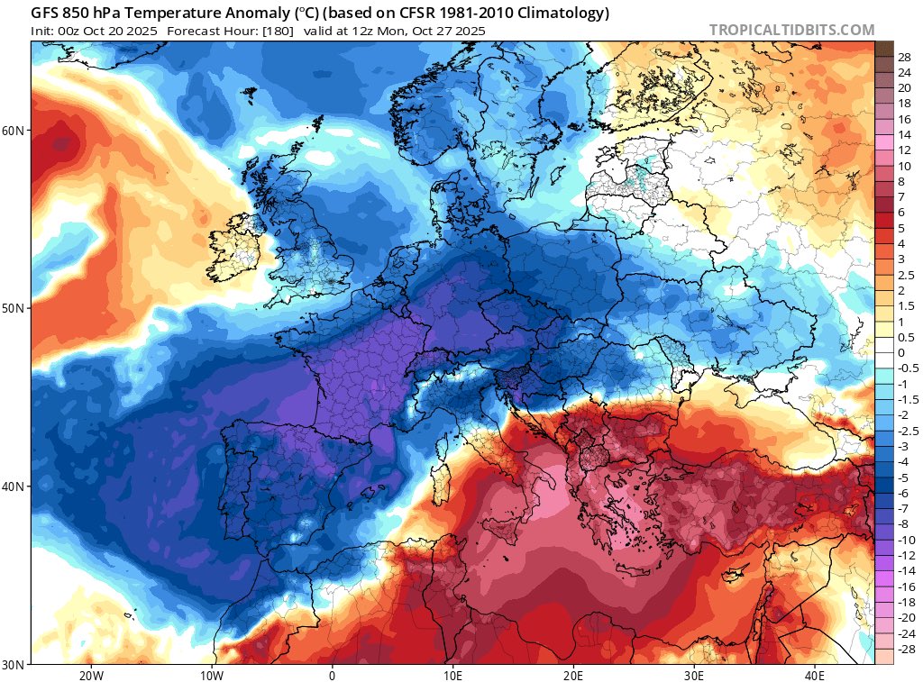 🌤️ Bon dia!
Atenció perquè s’acosten canvis bruscos de temperatura! 🔥➡️❄️
Si mireu els mapes d’anomalia a 1.500 m, veureu com de dijous a dilluns passarem de ple estiu a hivern en un tres i no res.

❄️ Sí, això vol dir NEVADES! 🌨️
Prepareuvos, que l’ambient farà un tomb de 180°