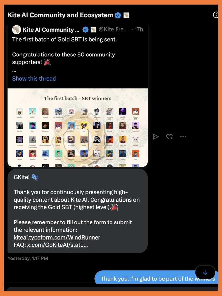 I’m among the first batch of Gold SBT winners from <a href="/GoKiteAI/">KITE AI</a> 🎉

Fr, it feels great to see consistent effort and creativity finally paying off. 

But beyond the win, what makes this special is being part of a community that’s building something real together.

To everyone still