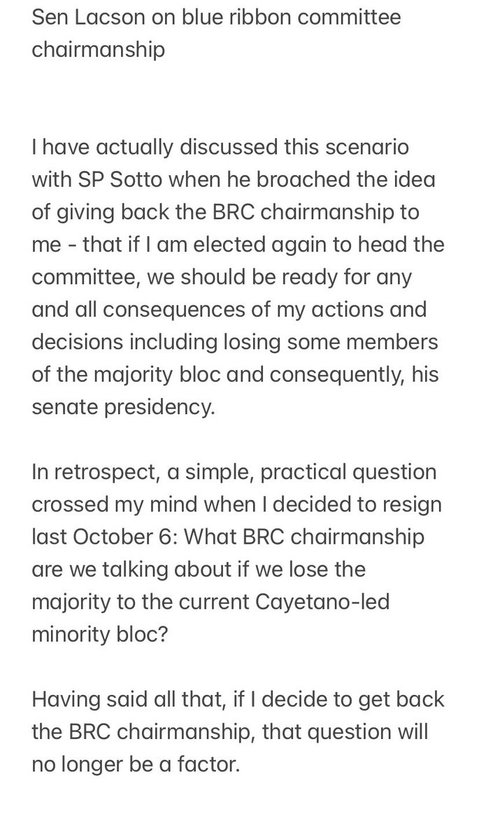 nimfaravelo's tweet image. Sen Ping Lacson on blue ribbon chairmanship:
I have actually discussed this scenario with SP Sotto ... we should be ready for any and all consequences of my actions and decisions incl losing some members of the majority bloc and consequently, his senate presidency. @dzbb
