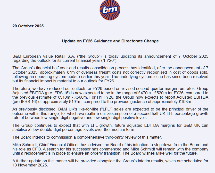 entrustTMF's tweet image. #BME Update on FY26 Guidance and Directorate Change

Oh dear☹️

investegate.co.uk/announcement/r…