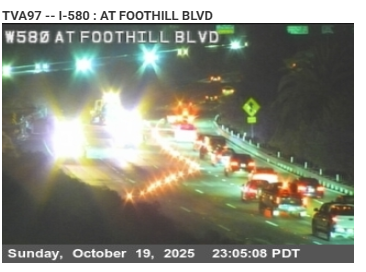 KCBSAMFMTraffic's tweet photo. #SanLeandro #CastroValley -- A crash on eastbound #Interstate580 at 164th Avenue, the three left lanes are blocked. (Photo: @CaltransD4) #KCBSTraffic. https://t.co/RA8YCC7aii