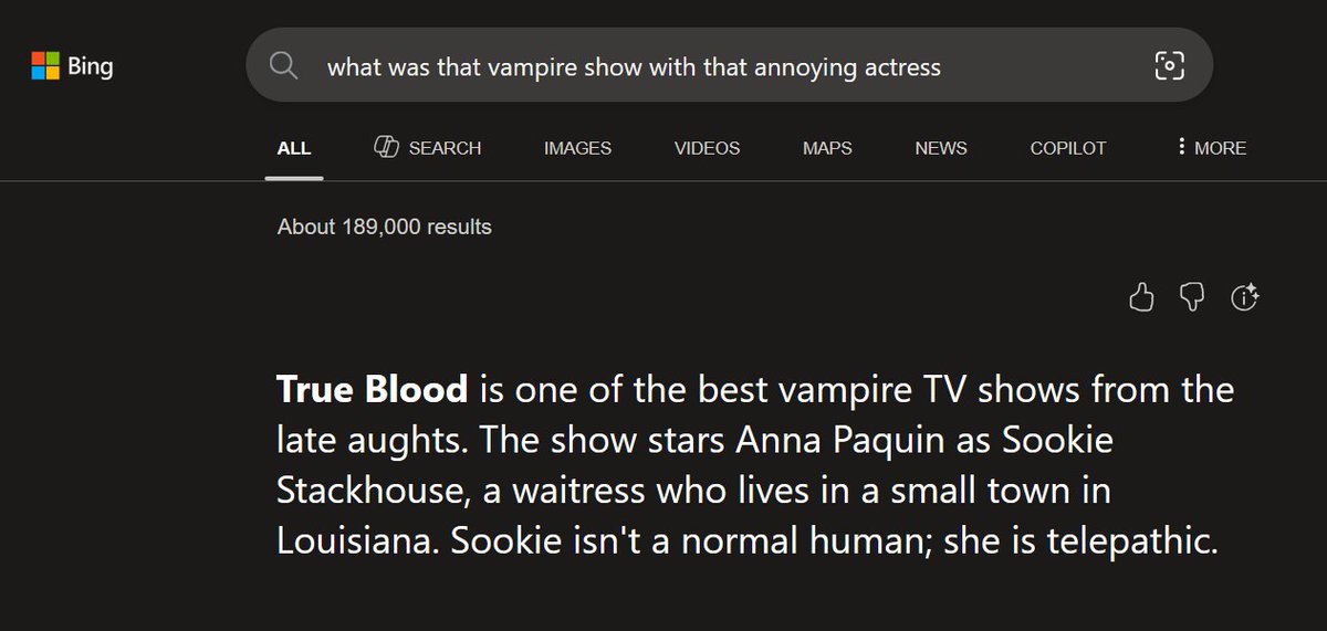 trapgirlfriend's tweet photo. Literally the first time Bing's Copilot embed has ever shown me the right answer https://t.co/7w7cRHCQhq