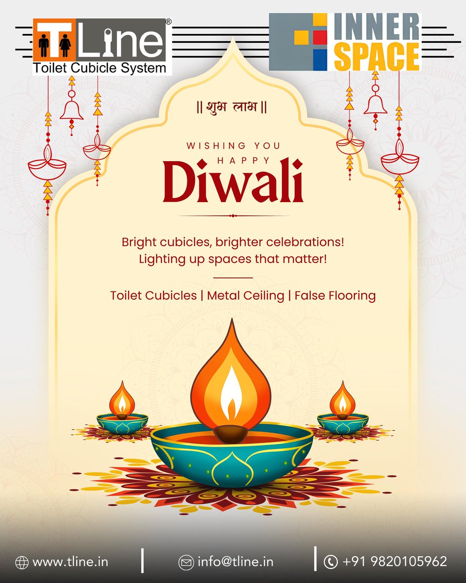 TLineinnerspace's tweet image. Bringing light and joy in your lives and spaces!
Happy Diwali from team T-Line🪔✨

tline.in | info@tline.in

#TLine #ToiletCubicles #RestroomPartitions #ShowerCubicles #ModularRestrooms #WashroomUpgrade #RestroomSolutions #HappyDiwali2025