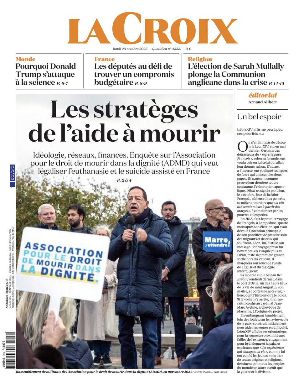 Je n’ai pas aimé les articles à charge visant aujourd’hui dans <a href="/LaCroix/">La Croix</a> à décrédibiliser l’action de l’<a href="/ADMDFRANCE/">Mourir dans la Dignité</a>.  Tout y est : négation de la souffrance des malades, complotisme, rôle occulte de la franc-maçonnerie sans parler de l’inénarrable Tugdual Derville qui a porté le