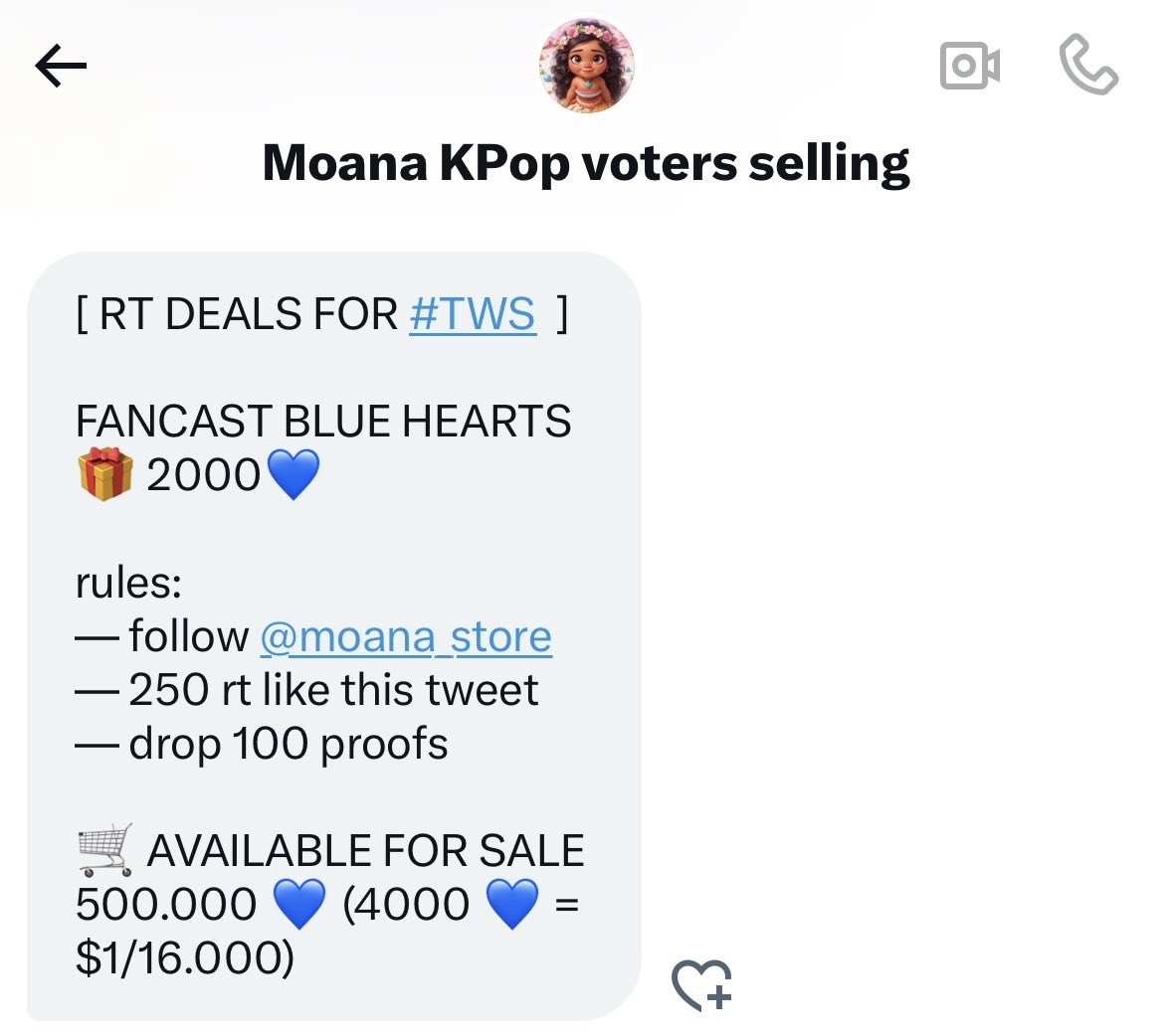 [RT DEAL]
MUSIC BANK Pre-vote #TWS 

FANCAST BLUE HEARTS
🎁 2000💙  

rules:
— follow <a href="/moana_store/">Moana KPop voters selling</a> 
— 250 rt like this tweet  
— drop 100 proofs

⏳24 Hours

🛒 AVAILABLE FOR SALE
500.000 💙 (4000 💙 = $1/16.000)

#투어스 #TWS_OVERDRIVE #play_hard