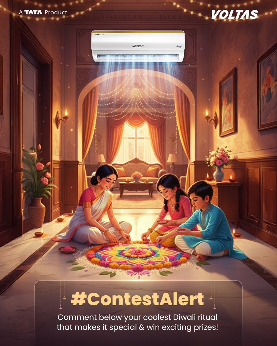 myvoltas's tweet image. Contest Alert ‼️
Tell us your coolest Diwali ritual that is making your festive moments full of joy and stand a chance to win exciting prizes!
Here’s how you can participate:
-Follow our page
-Comment below your coolest Diwali ritual
-Tag 3 friends or family members
T&C Apply