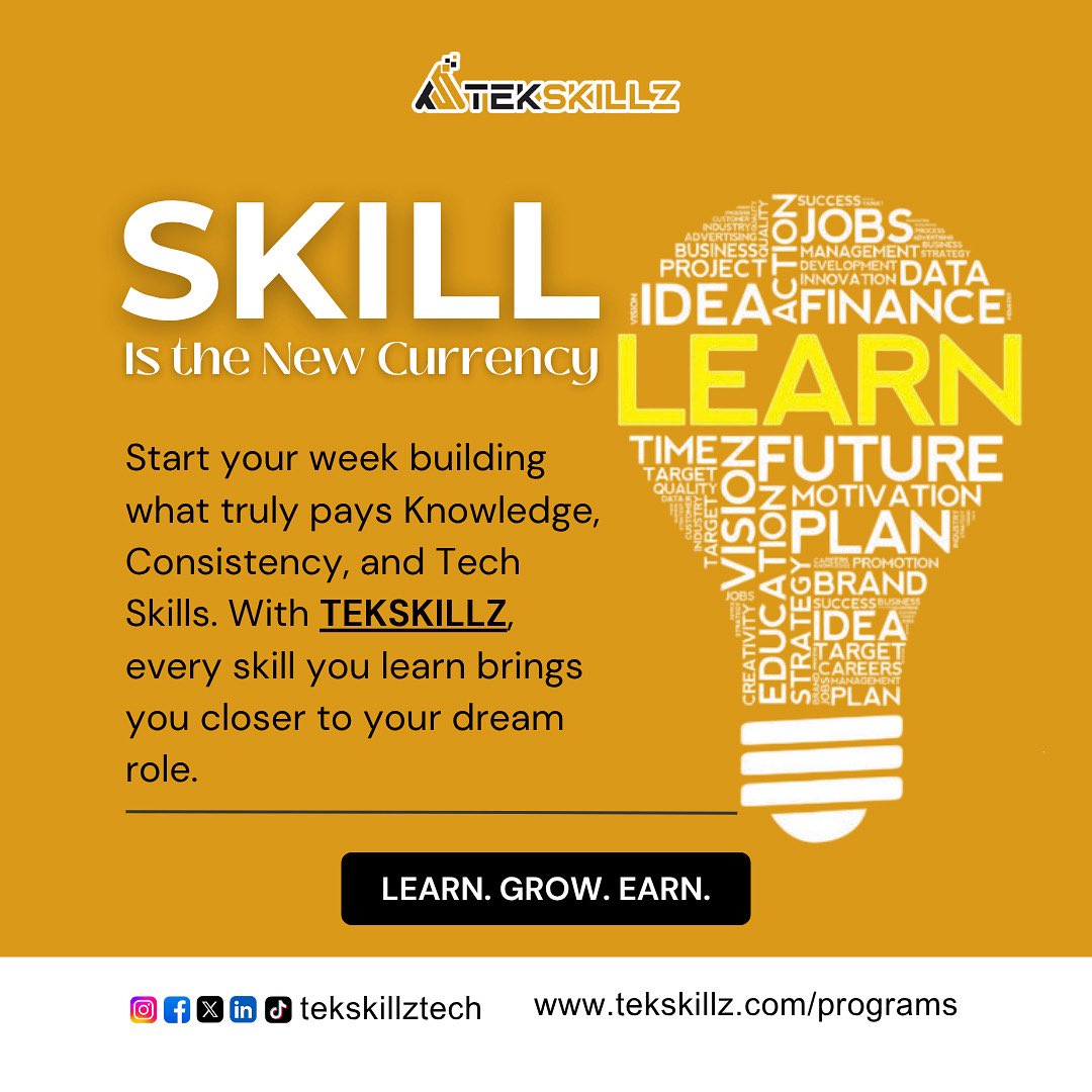 TekskillzTech's tweet image. Skill is the new currency in today’s digital economy. While others wait for opportunities, skilled minds create them.
Ready to invest in yourself? Send us a DM to start your training today.

#Tekskillz #TechEducation #DigitalSkills #LearnTech #CareerGrowth #NewWeekMotivation