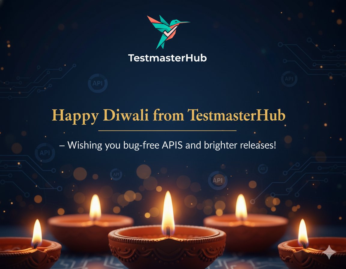 TestmasterHub's tweet photo. Happy Diwali from TestmasterHub!
Wishing you brighter releases, bug-free APIs, and endless innovation.
Let this festival of lights bring success and stability to all your projects.

 https://t.co/ANdVaB80Ci

#happydiwali2025 #TestmasterHub #APITesting #DevTools https://t.co/92PqUMBsRQ
