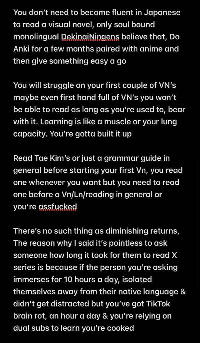 This might be useful for people trying to learn Japanese for reading purposes, It’s semi half baked because I wrote it down on a whim, it’s also my opinions and not facts, Just thought it could help beginners or people interested. Seen a lot of people saying it takes 10 years