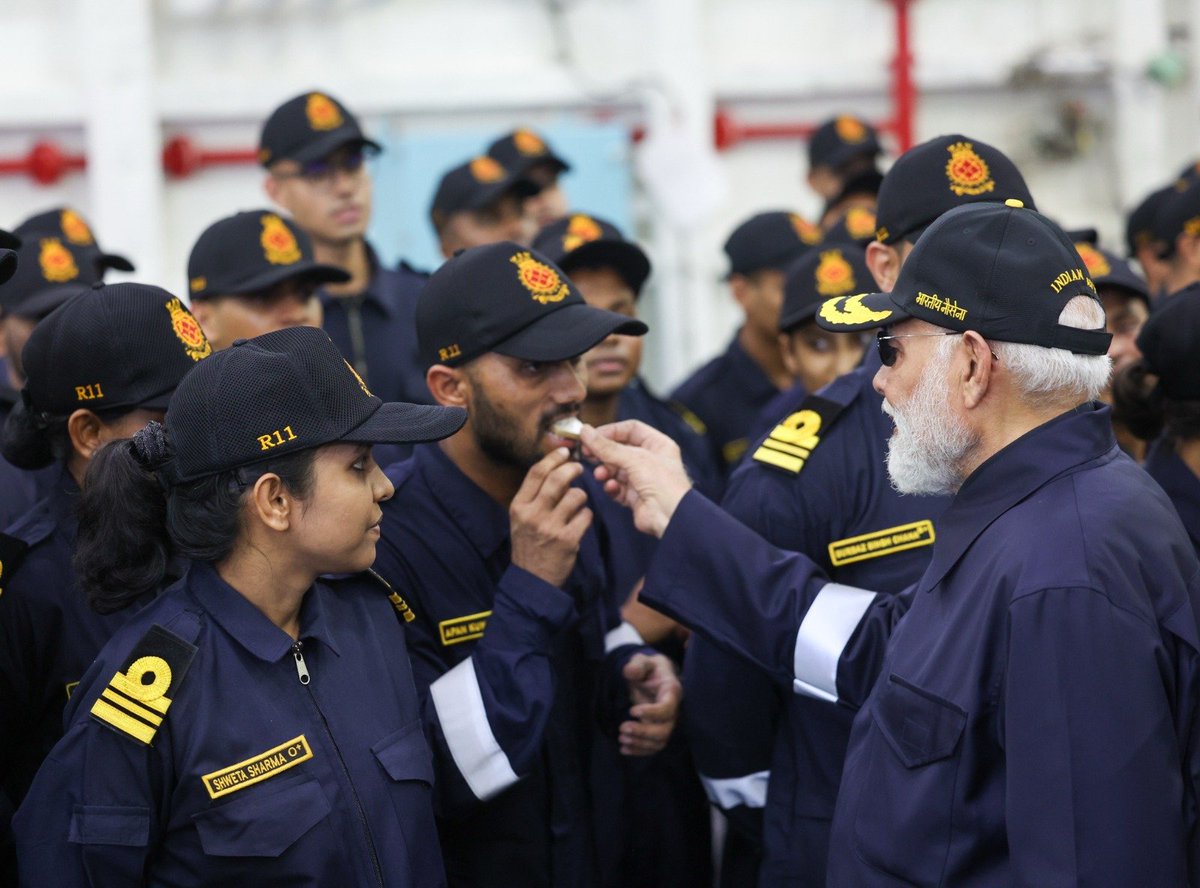 People love celebrating Diwali with their families. And so do I, which is why every year I meet our army and security personnel who keep our nation safe. Happy to be among our brave naval personnel on the western seaboard off Goa and Karwar on Indian Naval Ships with INS Vikrant