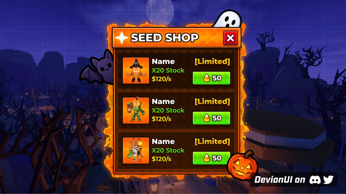 DevionUI's tweet image. Want your game to stand out this spooky season?
📬DM or contact me on Discord → Devionui
Stud UI Halloween Shop Frame
#Roblox #RobloxDev #RobloxUI #UIUXDesign #GameDev
