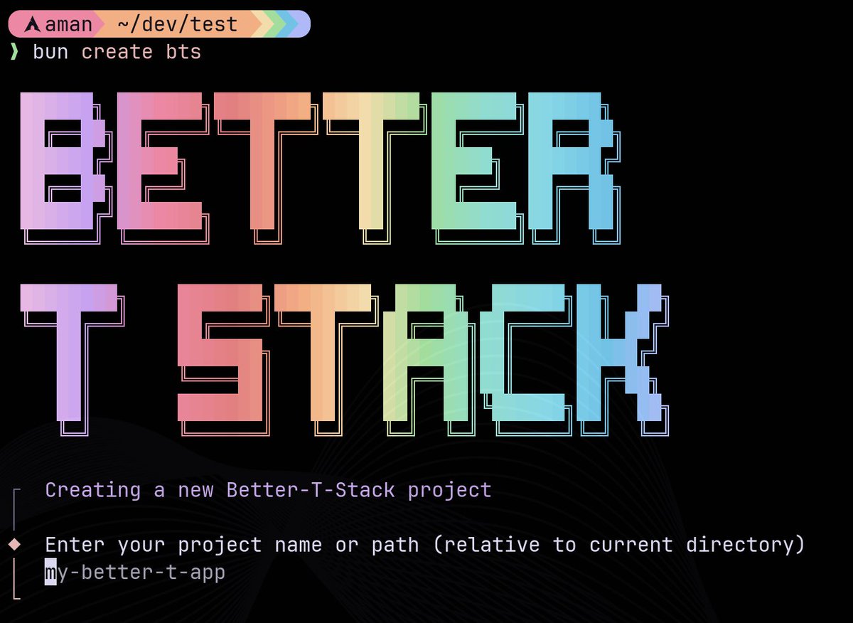 amanvarshney01's tweet image. 🚀 Introducing `create-bts` - the shorter alias for `create-better-t-stack`!
Now you can scaffold your full-stack TypeScript projects with:
• npx create-bts@latest
• bun create bts