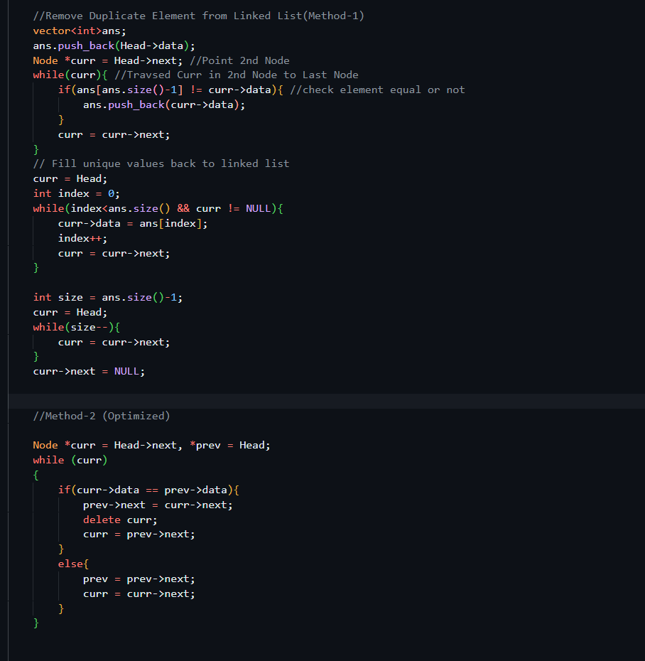 CHAYAN78905's tweet image. 🚀 #Day73 / #180DaysOfCode 🎯
DSA Journey in C++ 📚 | #CoderArmy
📌 Topics: Linked List ⚡
✅ Remove Duplicate Element from Linked List
✅ Merge 2 Sorted LinkedList
✅ Sort a Linked List
Thanks to @rohit_negi9 Bhaiya for the amazing explanation!

#DSA #CPlusPlus #ProblemSolving