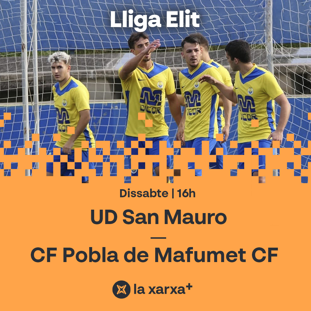 🔜 Demà a l'#EnjocTV (16h)...

🏆 Cita amb la #LligaElit!
⚽️ <a href="/udsanmauro/">UD San Mauro</a> 🆚 <a href="/CFPoblaMafumet/">CF POBLA DE MAFUMET</a>

✈️ Duel a la zona mitjana!

[📷 Joan Solís]

📺💻📱📡 A <a href="/laxarxames/">La Xarxa+</a>!
#futbolcat
