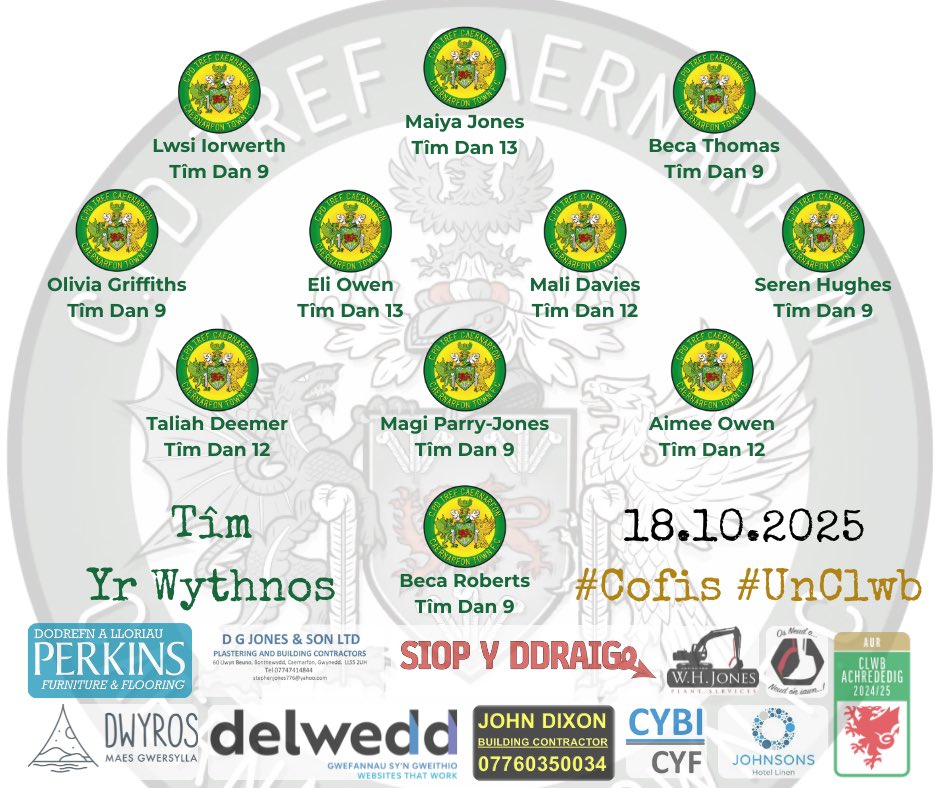 🌟 𝕋𝕀̂𝕄 𝕐ℝ 𝕎𝕐𝕋ℍℕ𝕆𝕊 🌟

🔰 Cyfuniad o Ferched yr Wythnos 🔰

Noddwyd gan Maes Gwersylla Dwyros, W. H. Jones Plant Services, D G Jones &amp; Son Ltd, John Dixon Builder, Cybi Cyf, <a href="/Delwedd/">Delwedd Web Design</a>, Johnsons Hotel Linen, Siop Y Ddraig a <a href="/LloriauPerkins/">Dodrefn Perkins</a> 

#TîmYrWythnos #Cofis #UnClwb