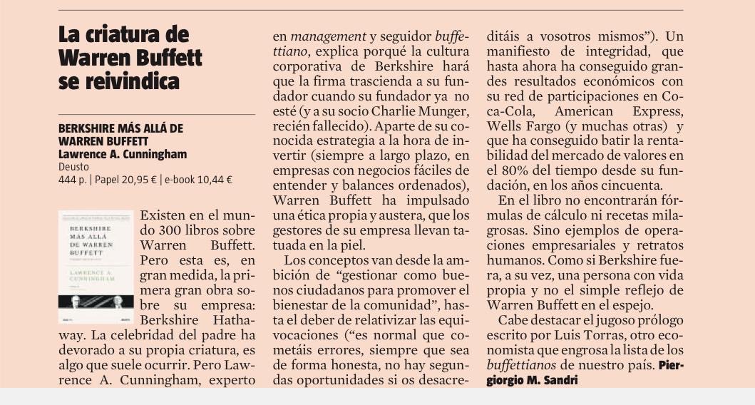 Luis Torras (@torrasluis) on Twitter photo Magnífica reseña de <a href="/piergisandri/">Piergiorgio Sandri</a> al genial libro de Larry Cunningham s/la cultura corporativa de Berkshire Hathaway y la filosofía inversora de Buffett (más alla de comprar barato). ht <a href="/Value_school/">𝗩𝗔𝗟𝗨𝗘 𝗦𝗖𝗛𝗢𝗢𝗟</a> <a href="/EdicionesDeusto/">Ediciones DEUSTO</a> $BRK Magnífica reseña de <a href="/piergisandri/">Piergiorgio Sandri</a> al genial libro de Larry Cunningham s/la cultura corporativa de Berkshire Hathaway y la filosofía inversora de Buffett (más alla de comprar barato). ht <a href="/Value_school/">𝗩𝗔𝗟𝗨𝗘 𝗦𝗖𝗛𝗢𝗢𝗟</a> <a href="/EdicionesDeusto/">Ediciones DEUSTO</a> $BRK