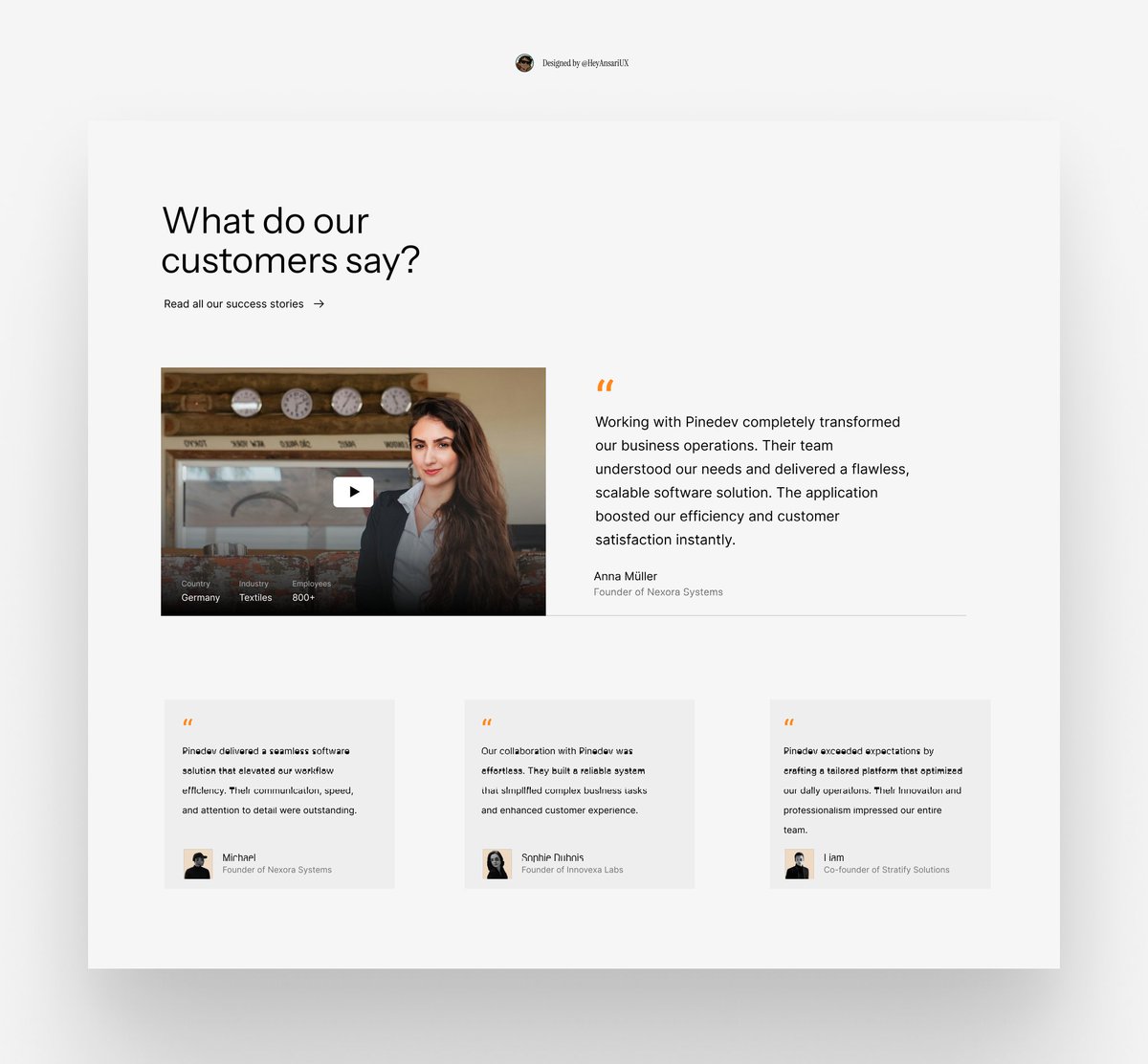 HeyAnsariUX's tweet image. Testimonials section exploration.