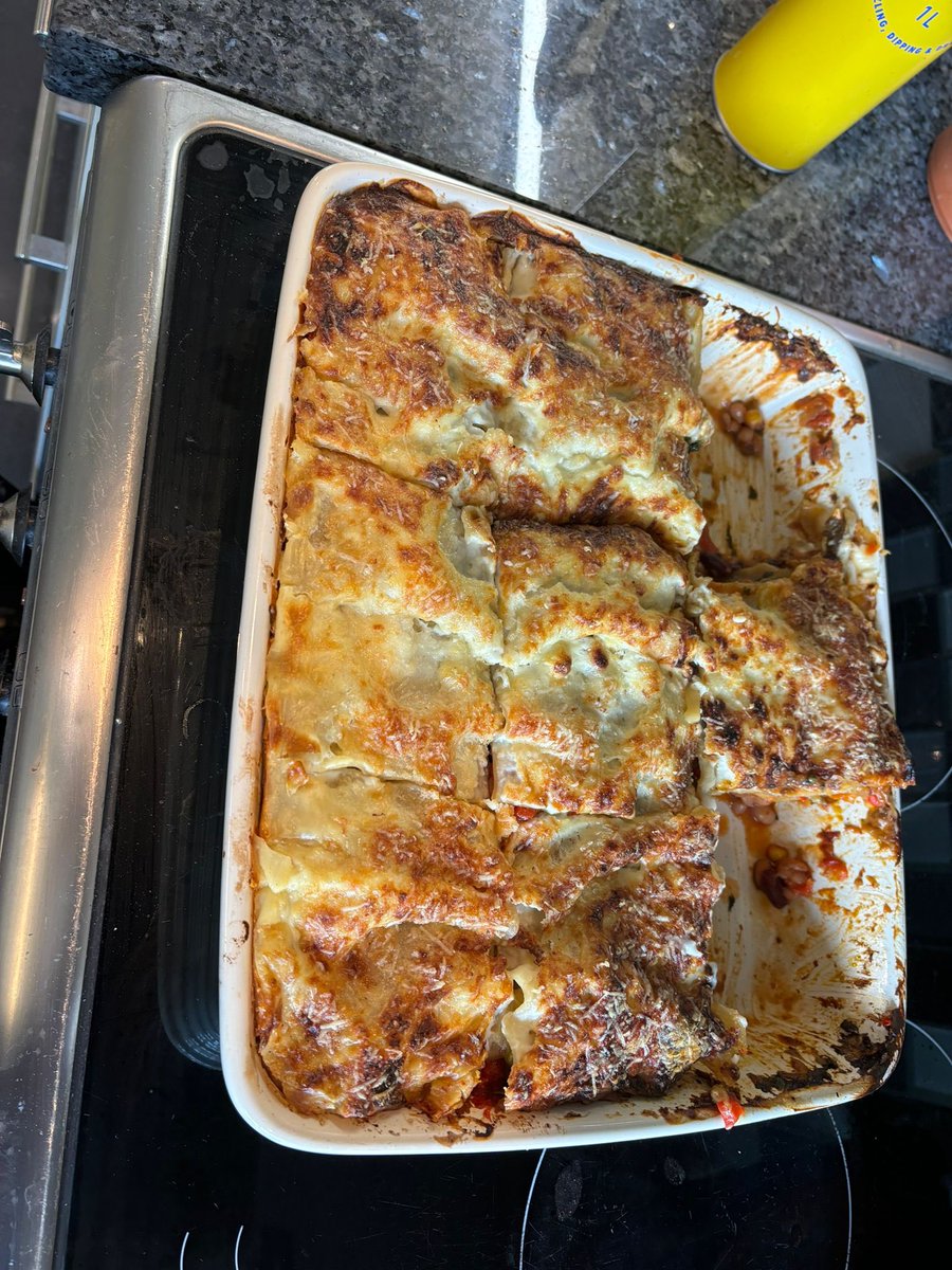 11 days of no red meat , cheese cream or banned foods . Super Veg Lasagna Mande by Mrs M for lunch today. Benecol has replaced butter.