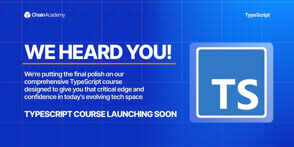 chainacademy_'s tweet image. 🔥 Get Ready: Our TypeScript Course is Launching Soon!
Don't stay on the sidelines—join the future of web development. We'll announce the launch date in the next few days.
Stay Ahead of the Curve: 🔗 buff.ly/KnMBgsW
#TypeScript #ChainAcademy #LimitlessLearning