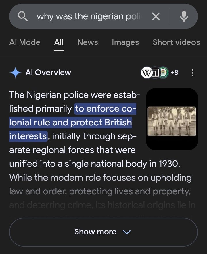 obiekweharrison's tweet photo. Nigerian police was foundationally established to enforce colonial rule and protect British interest.

Use your Google and see the truth yourself.

Unfortunately, this has not changed yet.

#FreeNnamdiKanuNow 
#FreeNnamdiKanu https://t.co/32QTSiWm4k