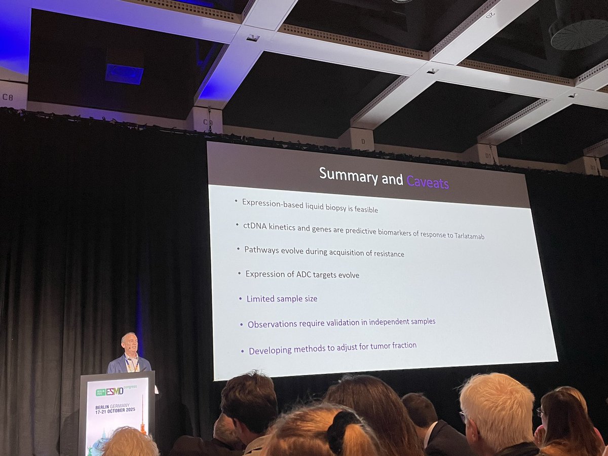 ctDNA session #ESMO25 with <a href="/MelissaFrizzie1/">Melissa Frizziero</a> discussing evolving field of early detection; ctDNA 10% of cfDNA. Emerging data in colorectal ca; minimal residual disease &amp; early relapse &amp; challenging decisions when identify ctDNA increase in adv disease <a href="/TheChristieNHS/">The Christie NHS</a>
