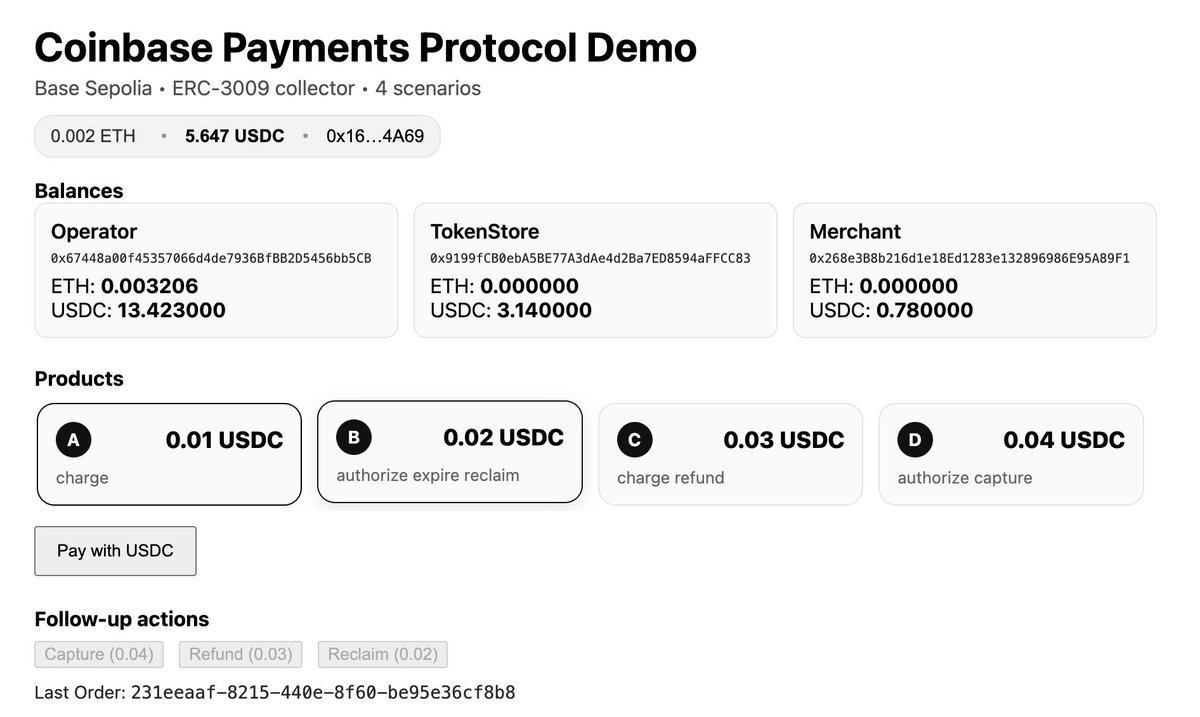 jevgenijs's tweet image. I cannot emphasize enough how helpful vibe coding is for understanding things! Here’s my experience implementing the Coinbase Commerce Payments Protocol 👇

I built four flows:
✔️ Charge
✔️ Charge + Refund
✔️ Authorize + Capture
✔️ Authorize + Reclaim

I only needed to implement…