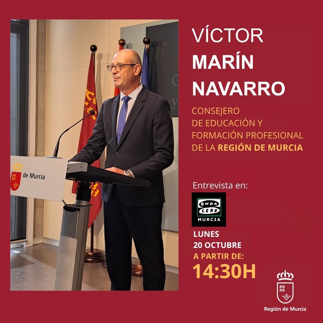 🎙Entrevista hoy  al consejero <a href="/VictorMarinNav/">Víctor Marín Navarro</a>
en <a href="/ocrmurcia/">Onda Cero Murcia</a>, a partir de las 14:30 horas, con Mari Paz Martínez.

👩‍💻⬇️
ondacero.es/emisoras/murci…

#Educación #RegióndeMurcia