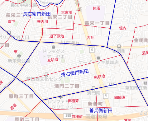 yuchiki1000yen's tweet image. x.com/koaza_net/stat…

関東小字地図さんのサイトの草加市あたりをみていました。
ここら辺古い村名と現在の町名の対応が面白いですよね

長右衛門新田 -&amp;gt; 長栄
清右衛門新田 -&amp;gt; 清門
善兵衛新田 -&amp;gt; 新善町

こんなに面白いサイトを作ってくださって頭が下がります....