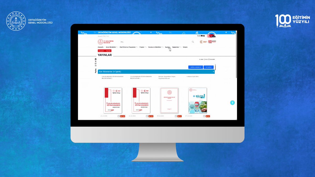 📚 Yayınlar Sayfası Güncellendi!

📌 Genel Müdürlüğümüzce hazırlanan rapor, kılavuz ve kaynak kitapları tüm paydaşlarımızla  buluşturmak amacıyla Yayınlar Sayfası güncellendi! 

🗂️ 17 başlıkta toplam 93 içerik yayında!

🔍 Öne çıkan başlıklar:

Türkiye Yüzyılı Maarif Modeli