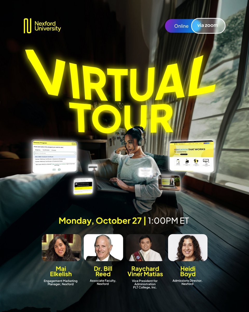 nexford's tweet image. Balancing work, life, and school? We see you. 👀
Join Nexford’s Virtual Tour on October 27 to see how education can be made to fit real life.
Drop your questions — we’ll cover them live! 👇
🔗 hubs.ly/Q03P5t6Y0
#NexfordUniversity #OnlineDegrees