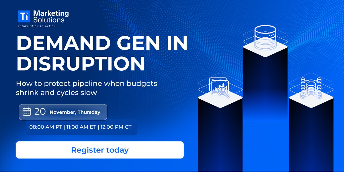TechInformed's tweet image. When markets tighten, most marketers pull back.
The smart ones double down.
Join Demand Gen in Disruption to learn how top B2B teams protect pipeline & prove ROI when budgets shrink.
🗓 Nov 20 | 8 AM PT / 11 AM ET / 12 PM CT
Register Now marketing.techinformed.com/webinar/demand…
#webinar