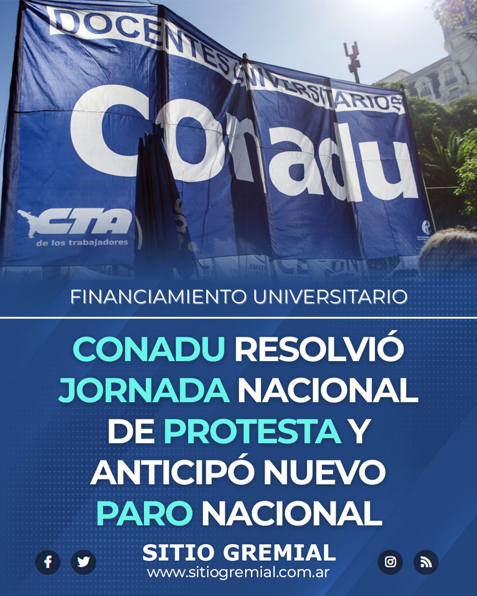 🗞 𝗖𝗢𝗡𝗔𝗗𝗨 𝗿𝗲𝘀𝗼𝗹𝘃𝗶𝗼́ 𝗷𝗼𝗿𝗻𝗮𝗱𝗮 𝗻𝗮𝗰𝗶𝗼𝗻𝗮𝗹 𝗱𝗲 𝗽𝗿𝗼𝘁𝗲𝘀𝘁𝗮 𝘆 𝗮𝗻𝘁𝗶𝗰𝗶𝗽𝗼́ 𝗻𝘂𝗲𝘃𝗼 𝗽𝗮𝗿𝗼 𝗻𝗮𝗰𝗶𝗼𝗻𝗮𝗹 - 𝗦𝗜𝗧𝗜𝗢 𝗚𝗥𝗘𝗠𝗜𝗔𝗟
.
▶ sitiogremial.com.ar/nota/36684/con… 
.
<a href="/PrensaCONADU/">CONADU</a>  
.