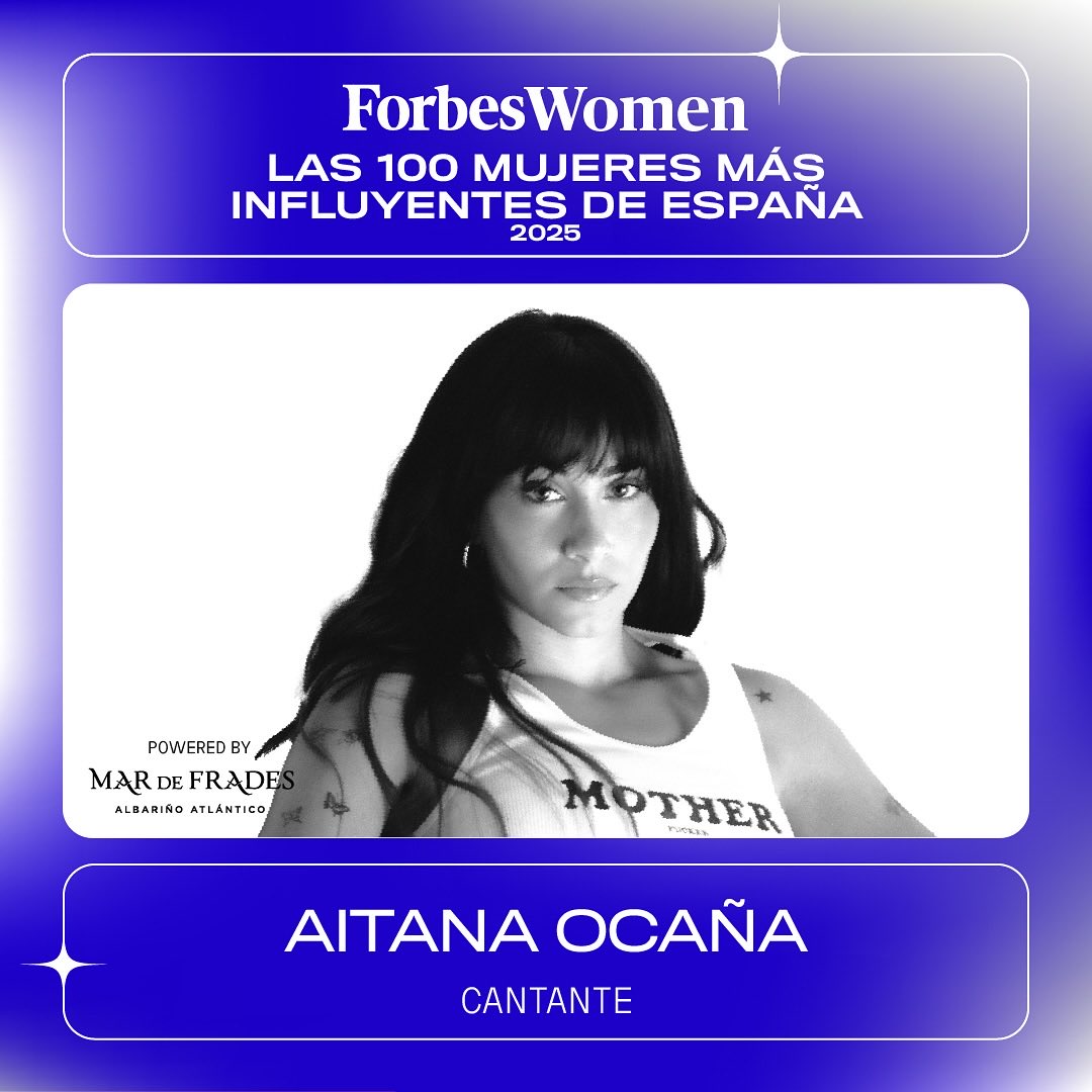 NewsAitana's tweet photo. “La voz pop española más influyente de su generación. De fenómeno televisivo a referente global, capaz de llenar estadios y marcar tendencias dentro y fuera de la música”

Un año más, @Aitanax aparece entre “Las 100 mujeres más influyentes de España en 2025” según @Forbes_es 💙 https://t.co/ycMujAUBWd