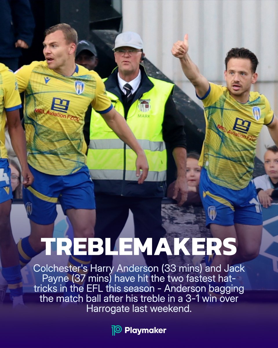 playmakerstats (@playmaker_en) on Twitter photo ⏱️ Fastest hat-tricks this season (top 4 tiers):
3⃣3⃣ mins: 💥HARRY ANDERSON, Jean-Philippe Mateta
3⃣7⃣ mins: 💥JACK PAYNE
4⃣8⃣ mins: Jaden Philogene
#ColU <a href="/ColU_Official/">Colchester United FC</a> ⏱️ Fastest hat-tricks this season (top 4 tiers):
3⃣3⃣ mins: 💥HARRY ANDERSON, Jean-Philippe Mateta
3⃣7⃣ mins: 💥JACK PAYNE
4⃣8⃣ mins: Jaden Philogene
#ColU <a href="/ColU_Official/">Colchester United FC</a>