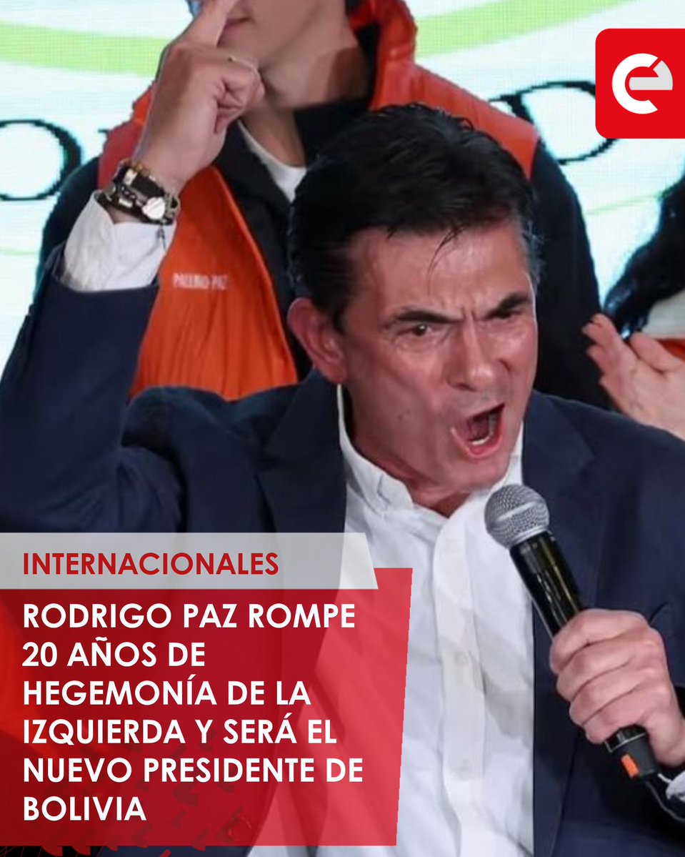 canal_e_py's tweet image. 🗳️ El senador centrista Rodrigo Paz ganó este domingo el balotaje en Bolivia y asumirá la presidencia el próximo 8 de noviembre, marcando el fin de casi dos décadas de dominio político del Movimiento Al Socialismo (MAS), fundado por Evo Morales.

De acuerdo con los resultados…