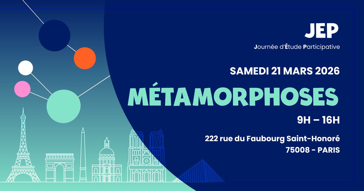 [Save the date] Journée d'Étude Participative
Métamorphoses – Paris, samedi 21 mars 2026
📍 222 rue du Faubourg Saint-Honoré, 75008 Paris
👉 S’inscrire à l’événement : payasso.fr/327402787/Insc…
👉 En savoir plus : domuni.eu/fr/vie-univers…