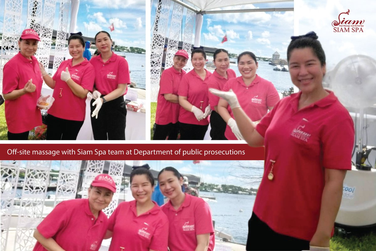 Off-site massage with Siam Spa team at Department of public prosecutions.

-------------------
SIAM SPA, Siam Thai Massage And Herbal SPA
MON-SUN 10am - 8pm.🙏
More Details : siamspabermuda.com/page/id/siam-s…