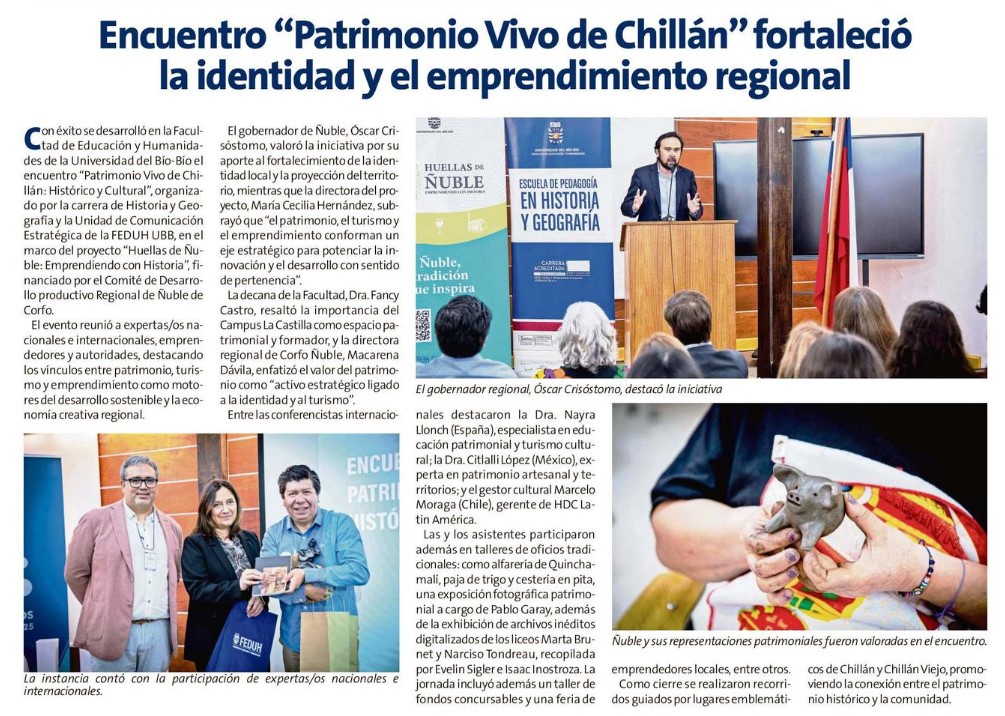 #UBBenPrensa Encuentro "Patrimonio Vivo de Chillán" fortaleció la identidad y el emprendimiento regional
cronicachillan.cl/impresa/2025/1…