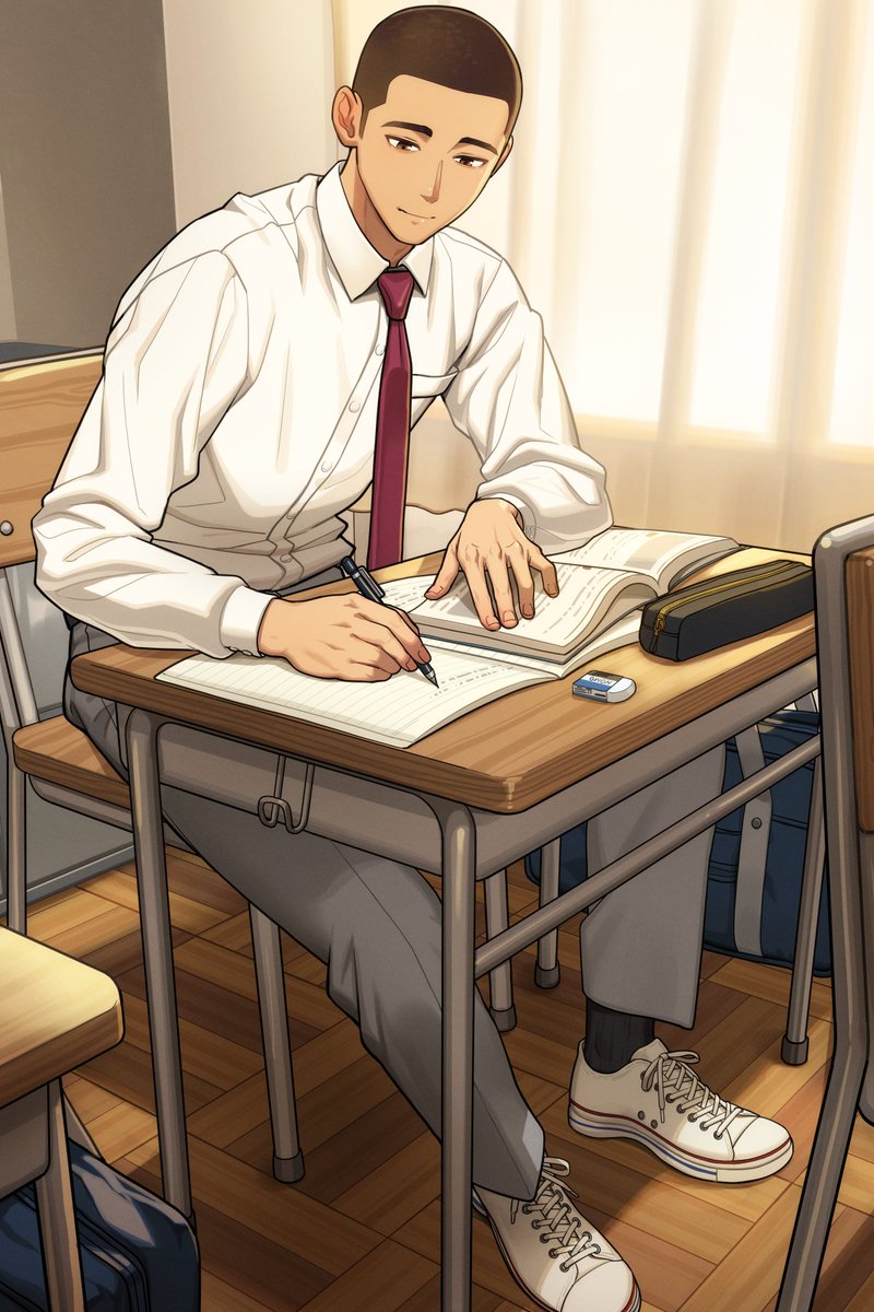 TettaBuzz's tweet image. 机が小さくて猫背になってしまうキャプテン描きました。