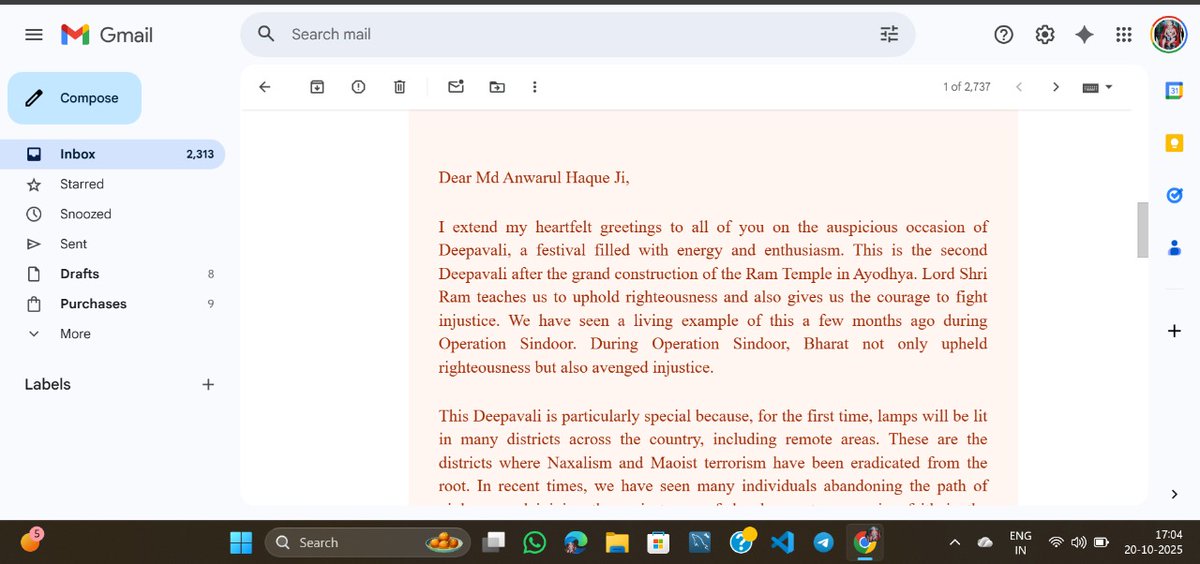 Anwarul23_'s tweet image. PM @narendramodi ji Deepavali message truly touched the heart 💫

“When one lamp lights another, its light doesn&apos;t diminish – it multiplies.”

May we all spread light, positivity, and unity this festive season.

#happydiwali #modiji #lightofindia #Anwarul #Anwarul23_