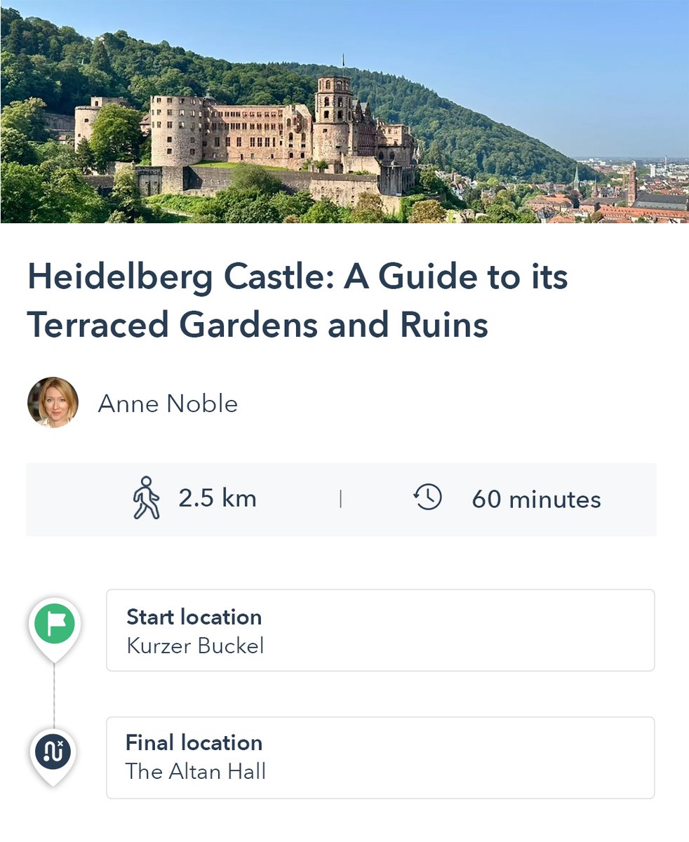 MyVoiceMap's tweet image. How did Heidelberg Castle become Europe&apos;s most famous ruin?

On this tour, you’ll take in the ruins that captivated Goethe, Mark Twain, and countless artists – and find out how it transformed from a royal residence to a symbol of German Romanticism.

🔗voicemap.me/castlegarden