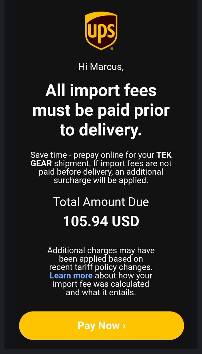 whatimafter_'s tweet image. having to pay extra directly to ups after you've already paid shipping on your order bc of tariff bs is crazy