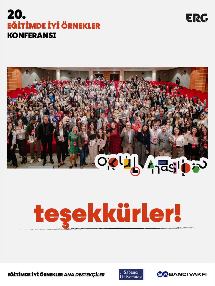 🎈 <a href="/SabanciVakfi/">Sabancı Vakfı</a> ve <a href="/sabanciu/">Sabancı Üniversitesi</a> ana desteğiyle düzenlediğimiz 20. Eğitimde İyi Örnekler Konferansı’nda, yüzlerce eğitim paydaşıyla birlikte kolektif aklın, işbirliğinin ve dayanışmanın gücüne bir kez daha tanıklık ettik. Birlikte düşündük, hayal ettik ve sorduk: “Okul nasıl?”

Peki