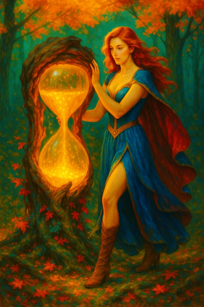 Each year the trees whisper as I turn the glass and watch another season fall away. The light remembers what I cannot...every leaf, every name. I once thought I served time. Now I know I only keep it company.

#PulpFable #fantasyart #digitalart #art #romanticrealism