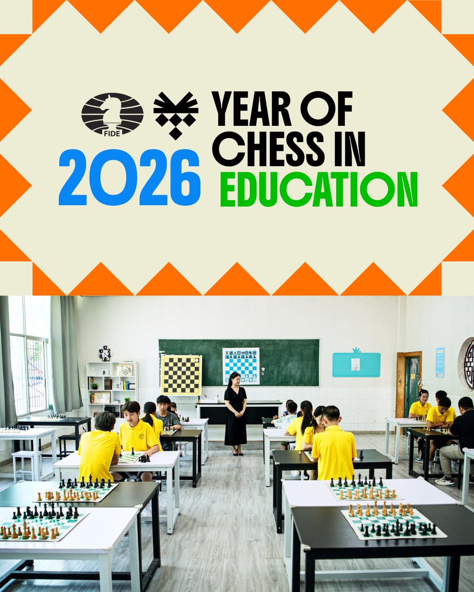 FIDE_chess's tweet photo. FIDE and ISCF declare 2026 as the Year of Chess in Education 🌟

🏫 Following the Year of Social Chess, 2026 will be dedicated to chess in education, underscoring FIDE’s focus on integrating chess into the global school curricula worldwide.

❗️On 20 October, at NGS School in Astana, FIDE and the International School Chess Federation (ISCF) signed a Memorandum of Cooperation to jointly promote scholastic chess globally. The initiative builds upon the successful 2025 Year of Social Chess and aligns with FIDE President Arkady Dvorkovich’s proposal – made at the recent Smart Moves Summit in Washington, D.C. –to make education one of key focus areas for 2026.

ℹ️More info 🔗https://t.co/ZPcFDGuXzP

@ischoolchess @FIDEschoolChess
