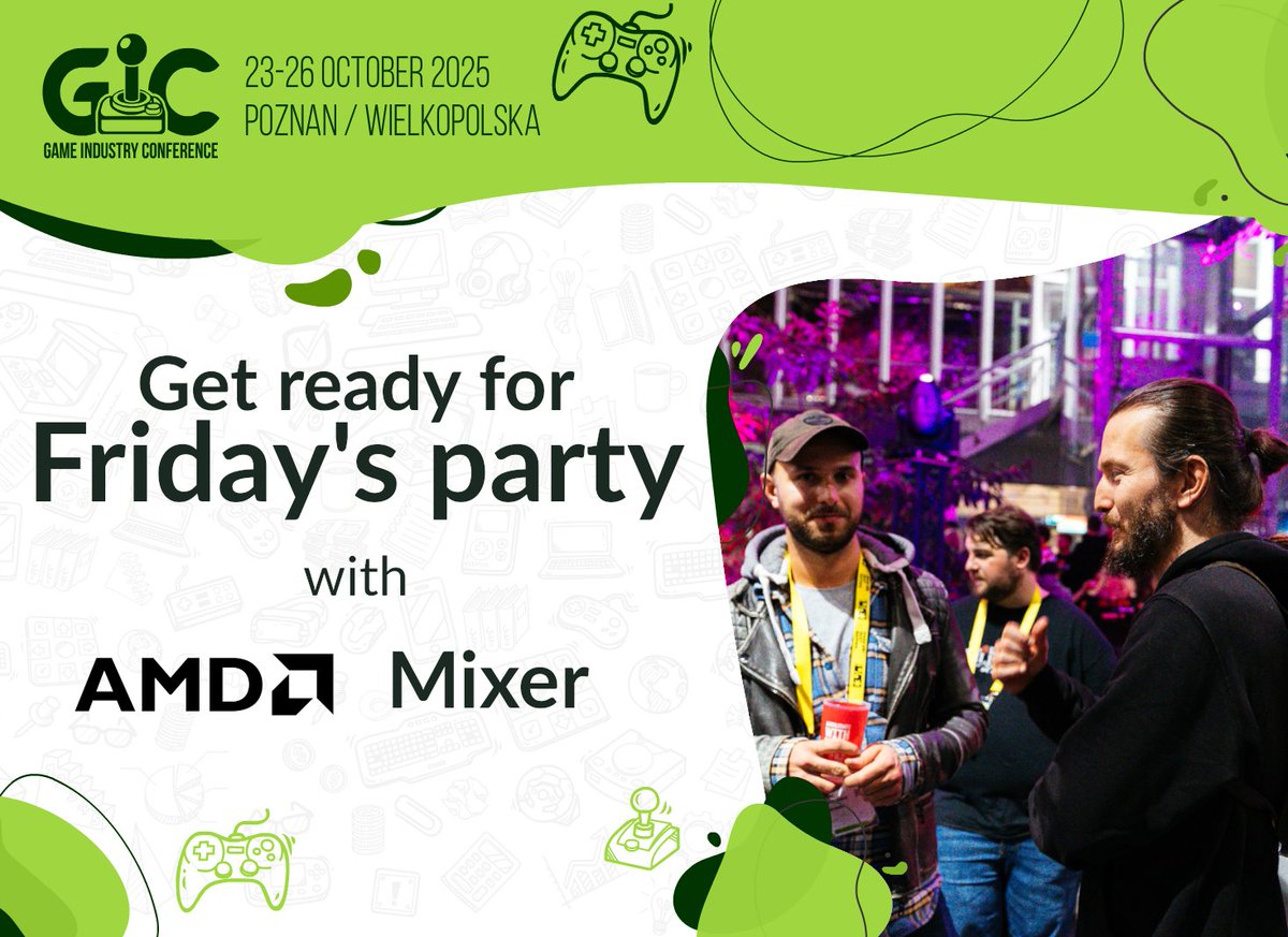 gdcon's tweet image. 🎉 Oh hey, amazing alert!
We’ve got exciting news for all conference attendees! 🎊
After Friday’s final talks, keep the energy going with another awesome networking event, GIC Party and @AMD Mixer! 🙌
🍻 Beer, 🎶 music, sandwiches, and refreshing alcohol-free drinks will be…