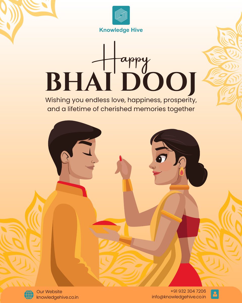 knowledgehive37's tweet image. Wishing everyone joy, prosperity &amp;amp; endless memories with your siblings! 🪔
✨ Happy Bhai Dooj from all of us at Knowledge Hive! ✨
#HappyBhaiDooj #KnowledgeHive #SiblingLove #FestiveVibes #Togetherness
